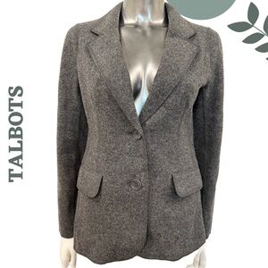 🛍️ Talbots Wool-Blend Blazer – Grey, Size 4 | Two-Button, Notch Lapel, Lined